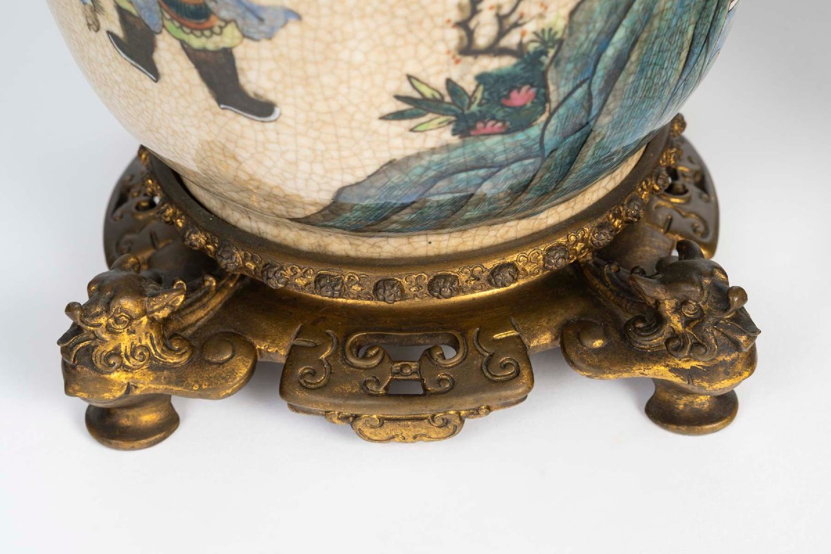 Paire de vases de Nankin en porcelaine craquelée polychrome, Chine, XIXe siècle-photo-2