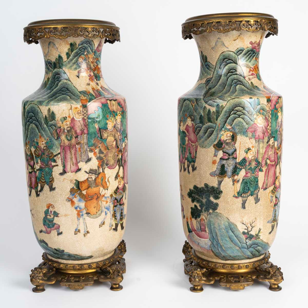 Paire de vases de Nankin en porcelaine craquelée polychrome, Chine, XIXe siècle-photo-3