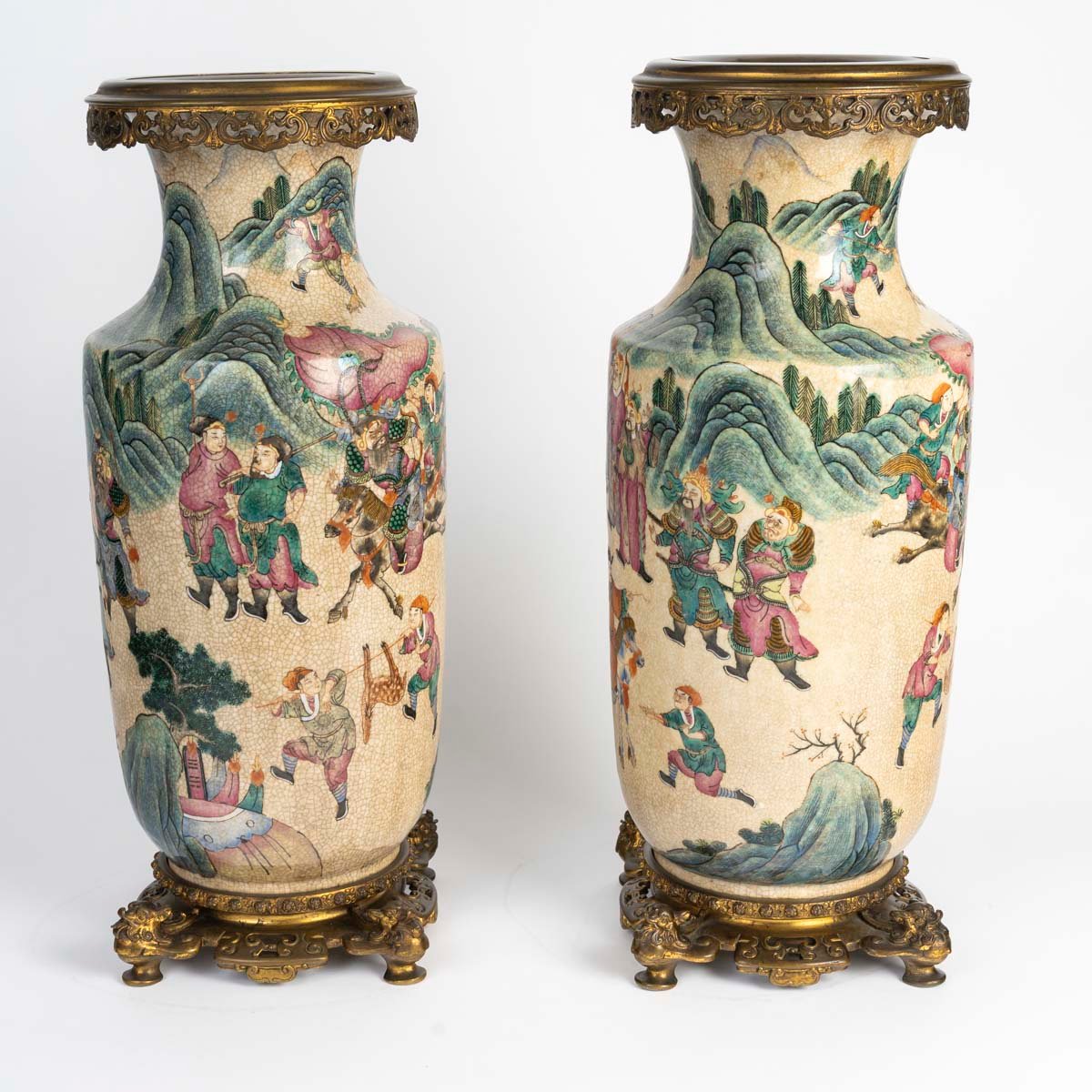 Paire de vases de Nankin en porcelaine craquelée polychrome, Chine, XIXe siècle-photo-5