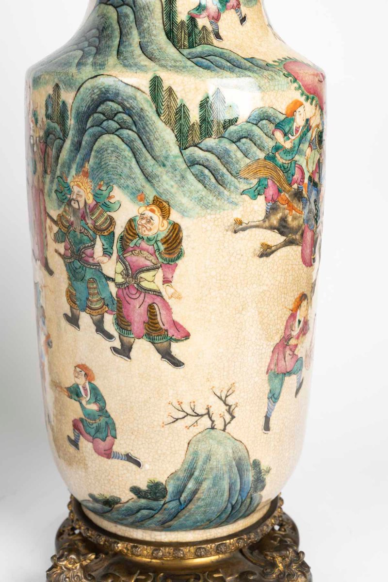 Paire de vases de Nankin en porcelaine craquelée polychrome, Chine, XIXe siècle-photo-6