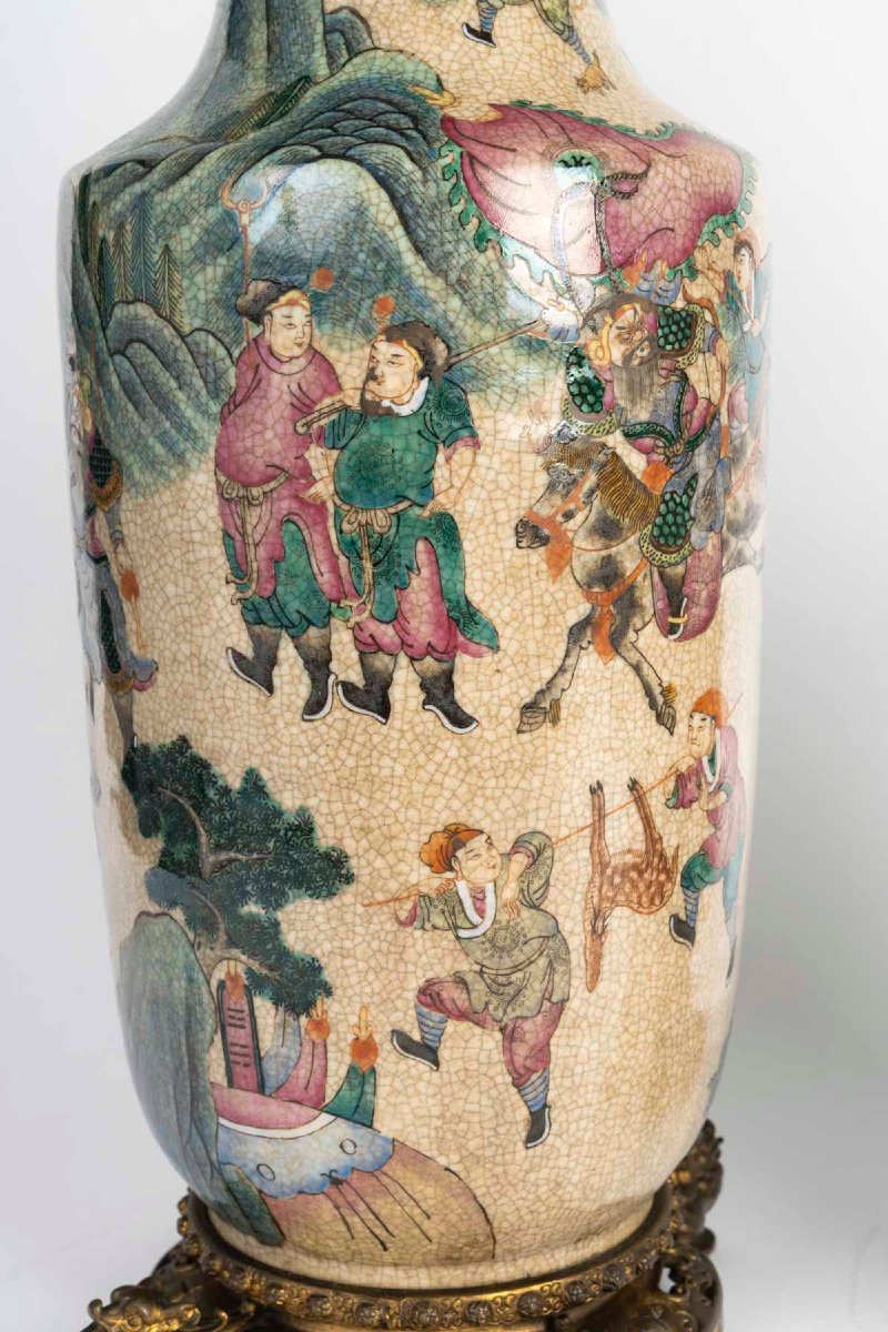 Paire de vases de Nankin en porcelaine craquelée polychrome, Chine, XIXe siècle-photo-7