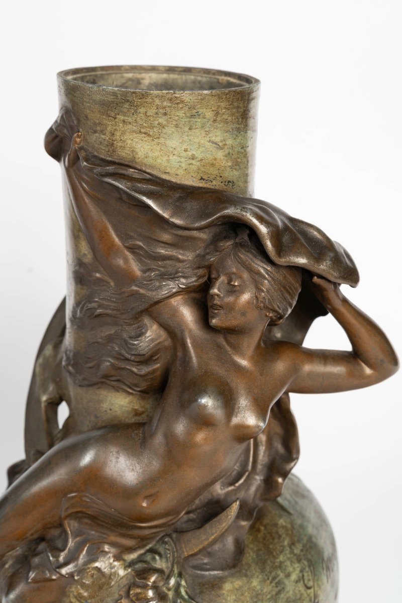 Paire de vases Art nouveau en régule polychrome - signés L. Moreau, début du XXe siècle-photo-3