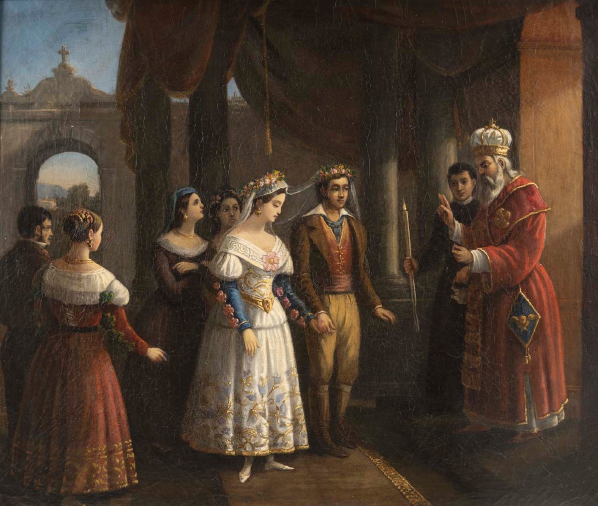 Huile sur Toile, Mariage napolitain – École italienne, début du XIXᵉ siècle-photo-3