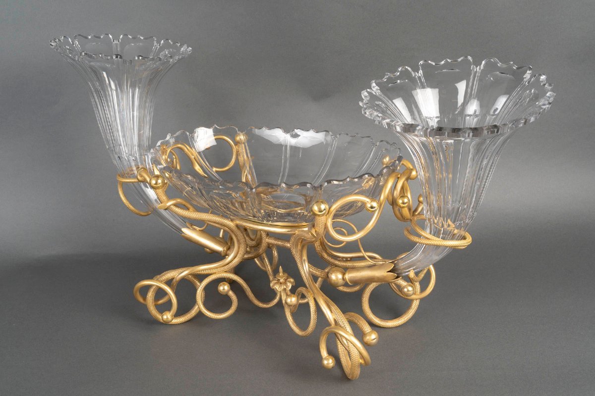 Centre de table aux cornes – Cristal et bronze doré, fin XIXᵉ siècle-photo-2