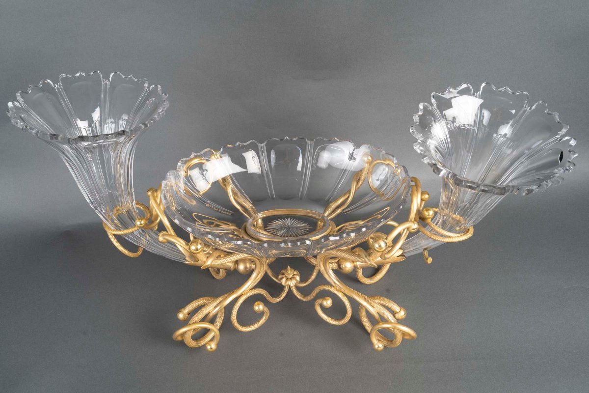 Centre de table aux cornes – Cristal et bronze doré, fin XIXᵉ siècle-photo-1