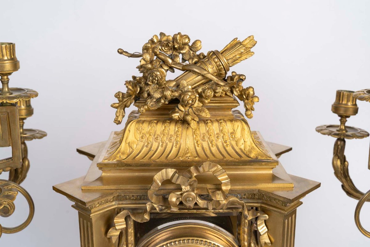 Fireplace Mantelpiece In Gilded Bronze And Faceted Crystal, Napoleon III Period—louis XVI Style-photo-2