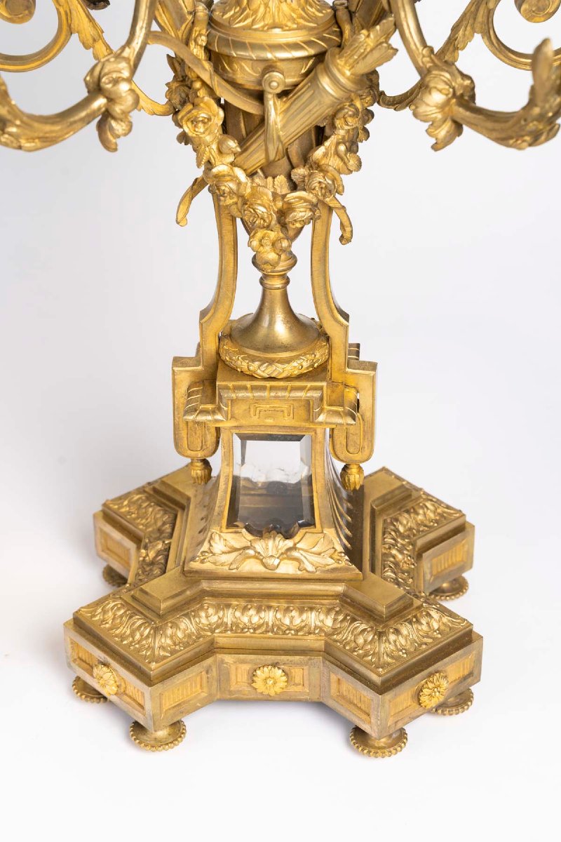 Fireplace Mantelpiece In Gilded Bronze And Faceted Crystal, Napoleon III Period—louis XVI Style-photo-3