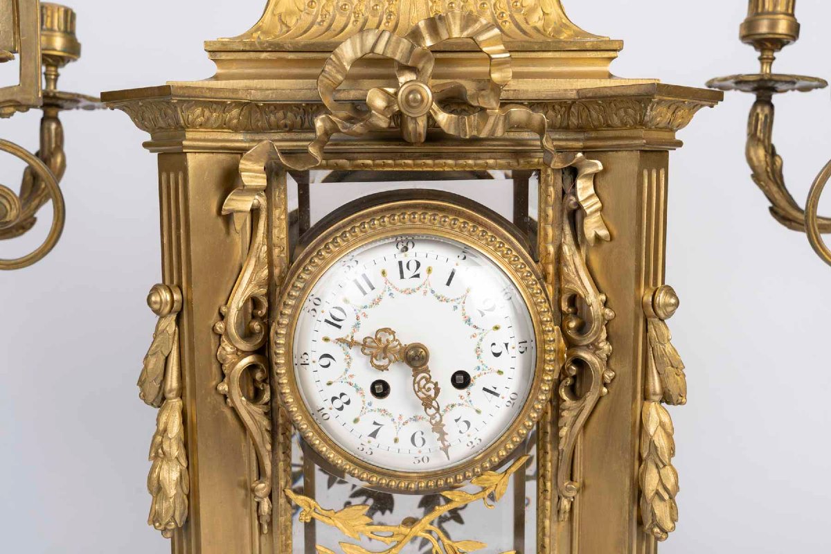 Fireplace Mantelpiece In Gilded Bronze And Faceted Crystal, Napoleon III Period—louis XVI Style-photo-1