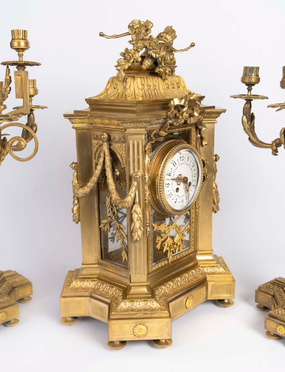 Fireplace Mantelpiece In Gilded Bronze And Faceted Crystal, Napoleon III Period—louis XVI Style-photo-4