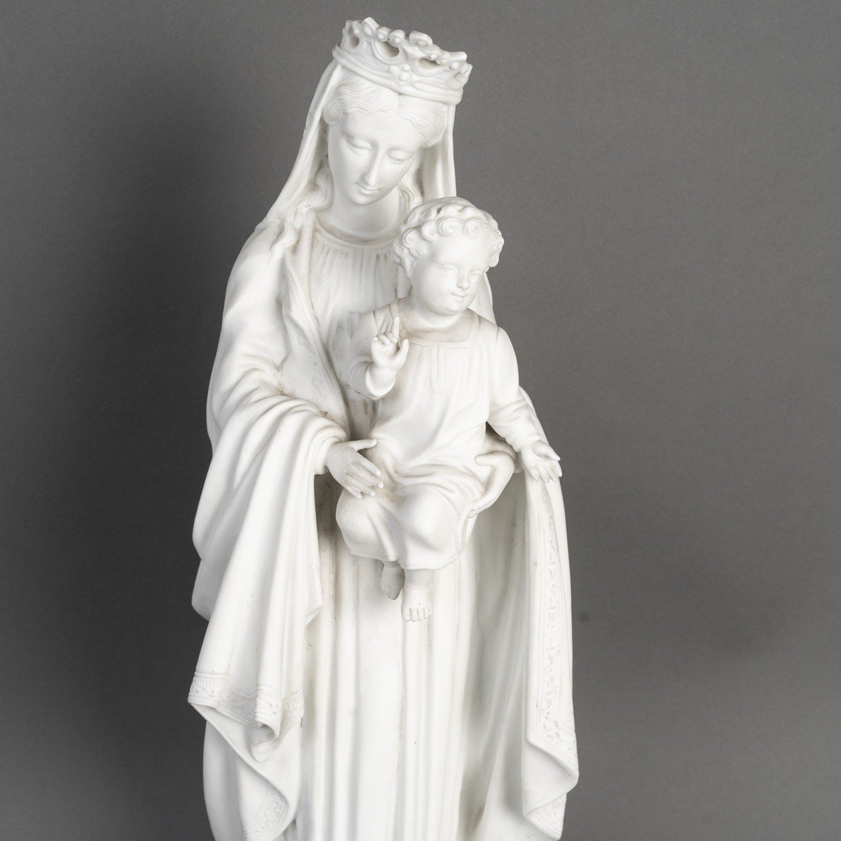 Statue Of The Virgin And Child In White Porcelain Biscuit, Attributed To Cyfflé, Late 19th Century-photo-2