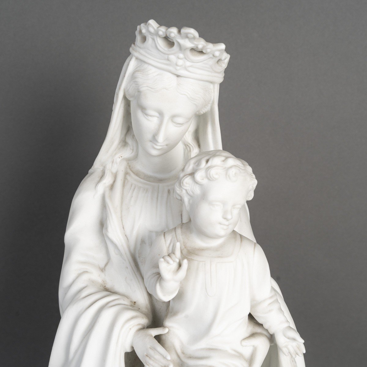 Statue Of The Virgin And Child In White Porcelain Biscuit, Attributed To Cyfflé, Late 19th Century-photo-3