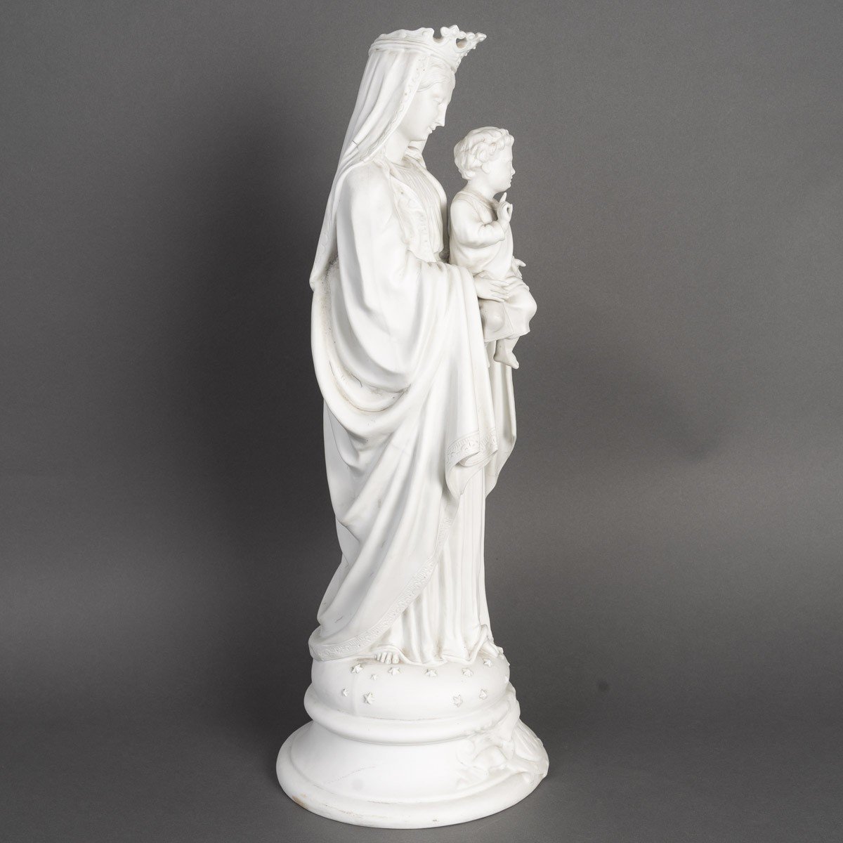Statue Of The Virgin And Child In White Porcelain Biscuit, Attributed To Cyfflé, Late 19th Century-photo-2
