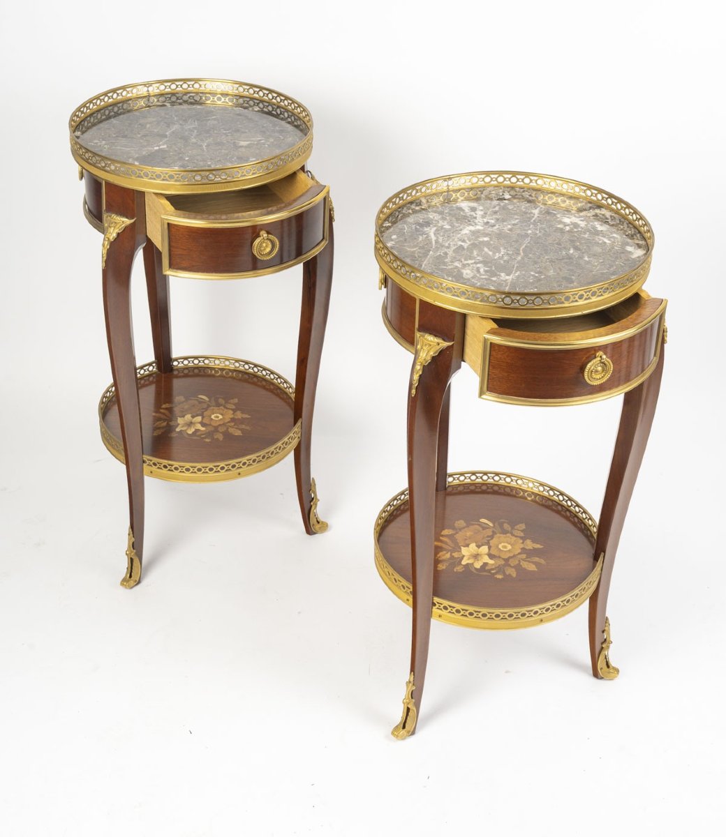 Mahogany And Gilded Bronze Side Tables With Marble Tops—louis XV Style, From The First Half Of The 20th Century.-photo-2