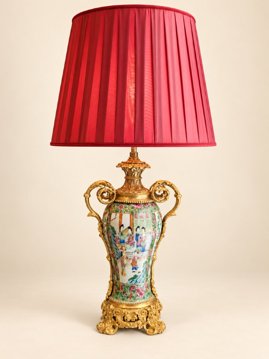 Pair Of Canton Porcelain And Gilded Bronze Lamps – 19th Century-photo-3