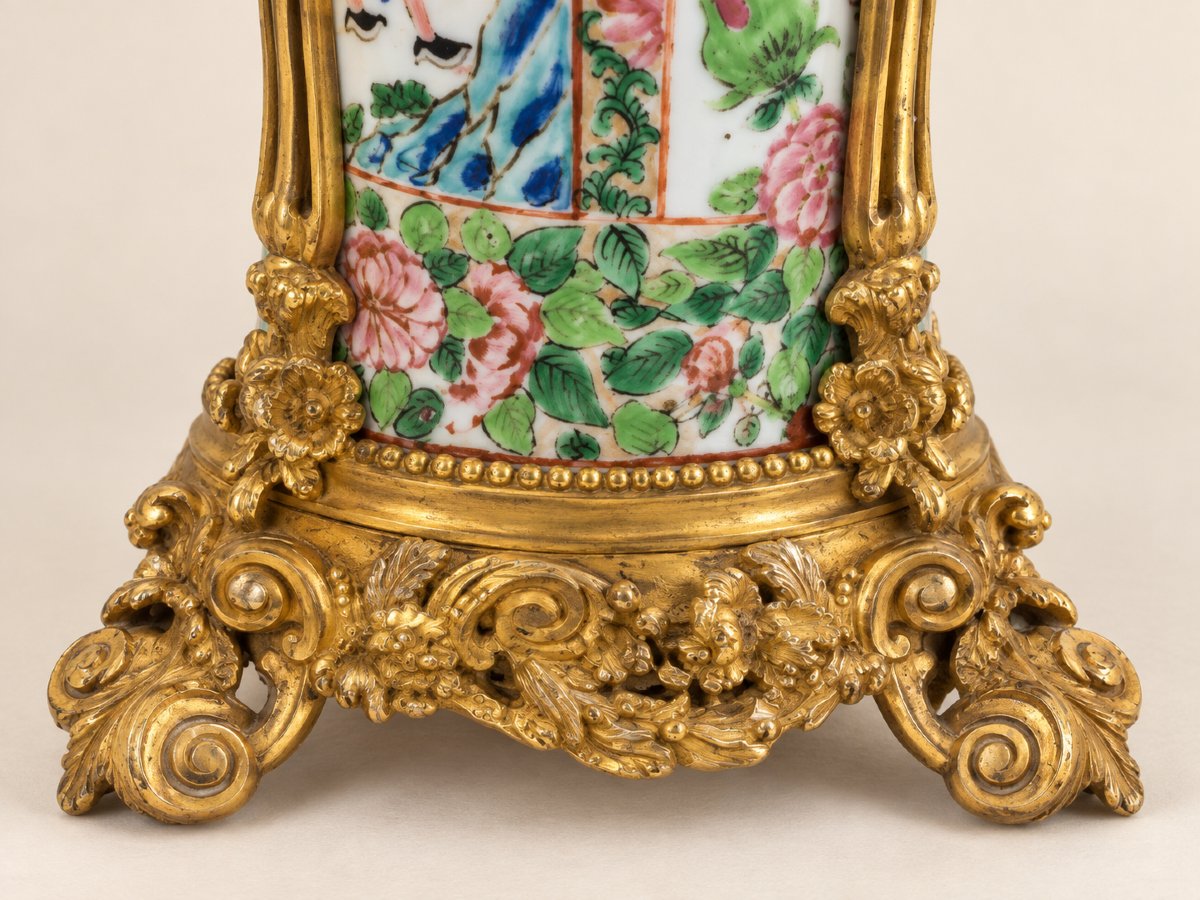 Pair Of Canton Porcelain And Gilded Bronze Lamps – 19th Century-photo-4