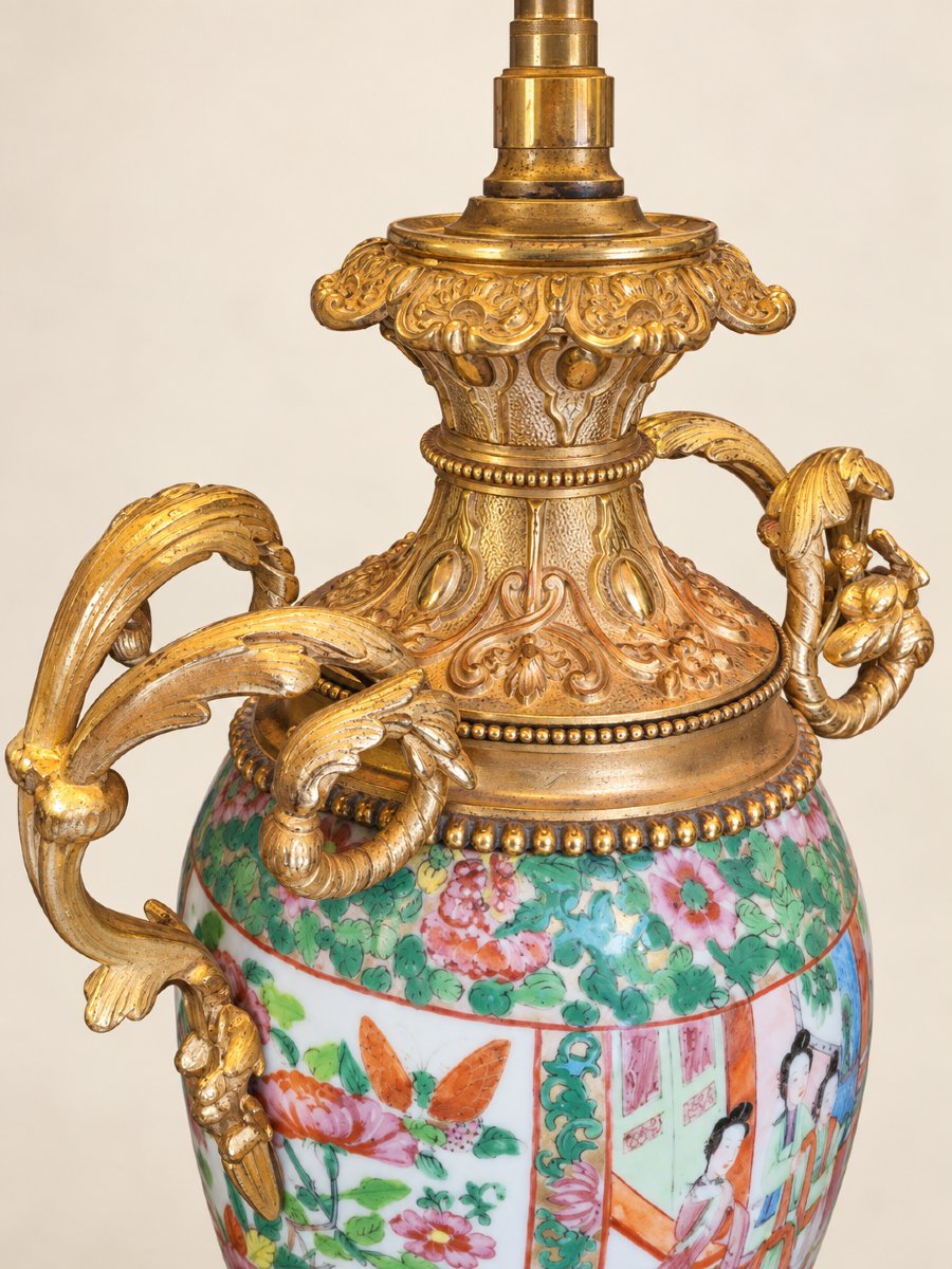 Pair Of Canton Porcelain And Gilded Bronze Lamps – 19th Century-photo-1