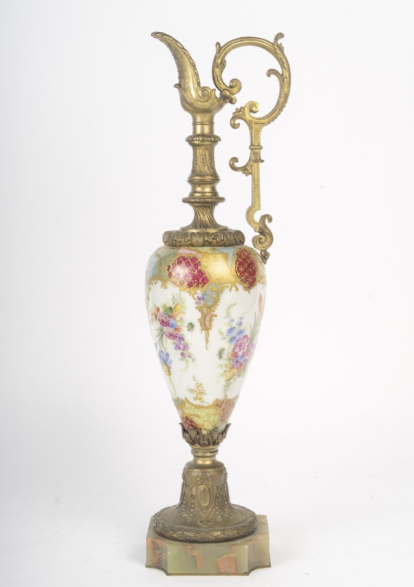 Decorative Porcelain And Bronze Ewer, Late 19th Century, With A Plaque Reading “prix Bertin 1898”-photo-1