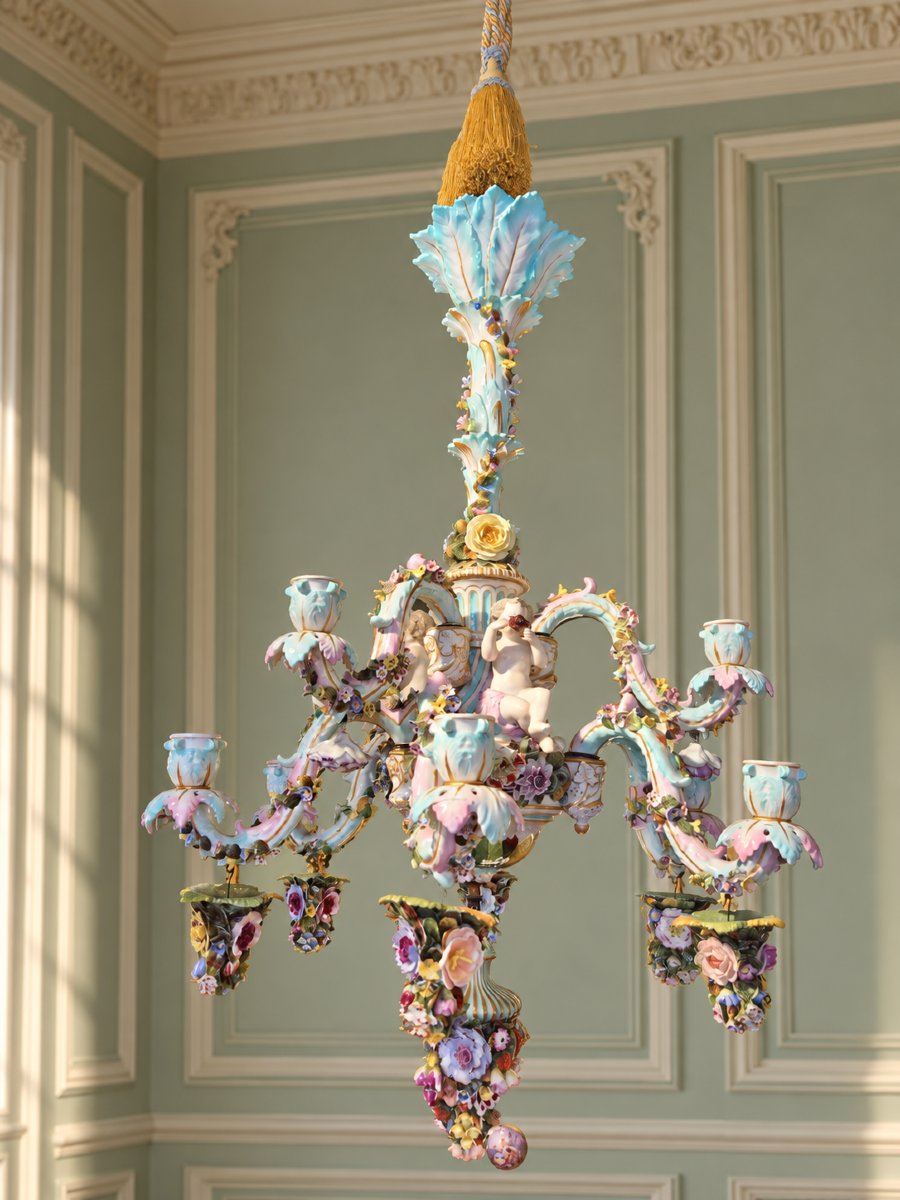 Meissen Polychrome Porcelain Chandelier – 19th Century-photo-3