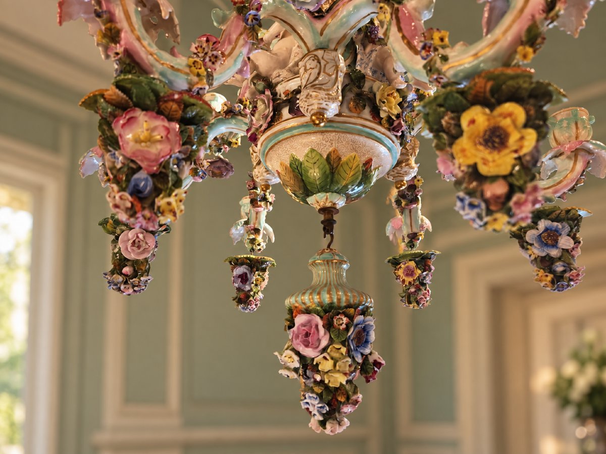 Meissen Polychrome Porcelain Chandelier – 19th Century-photo-1
