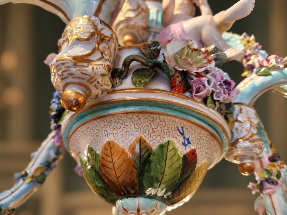 Meissen Polychrome Porcelain Chandelier – 19th Century-photo-3