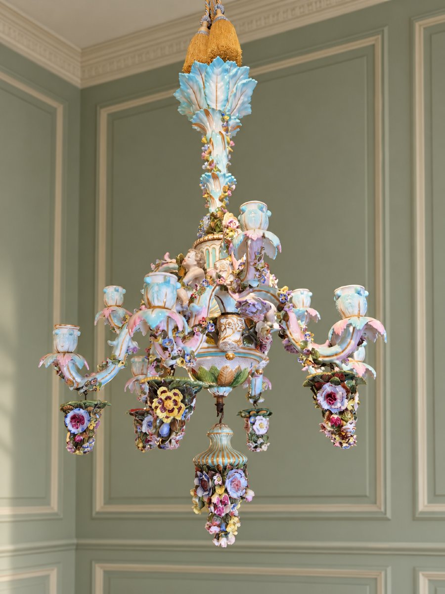 Meissen Polychrome Porcelain Chandelier – 19th Century