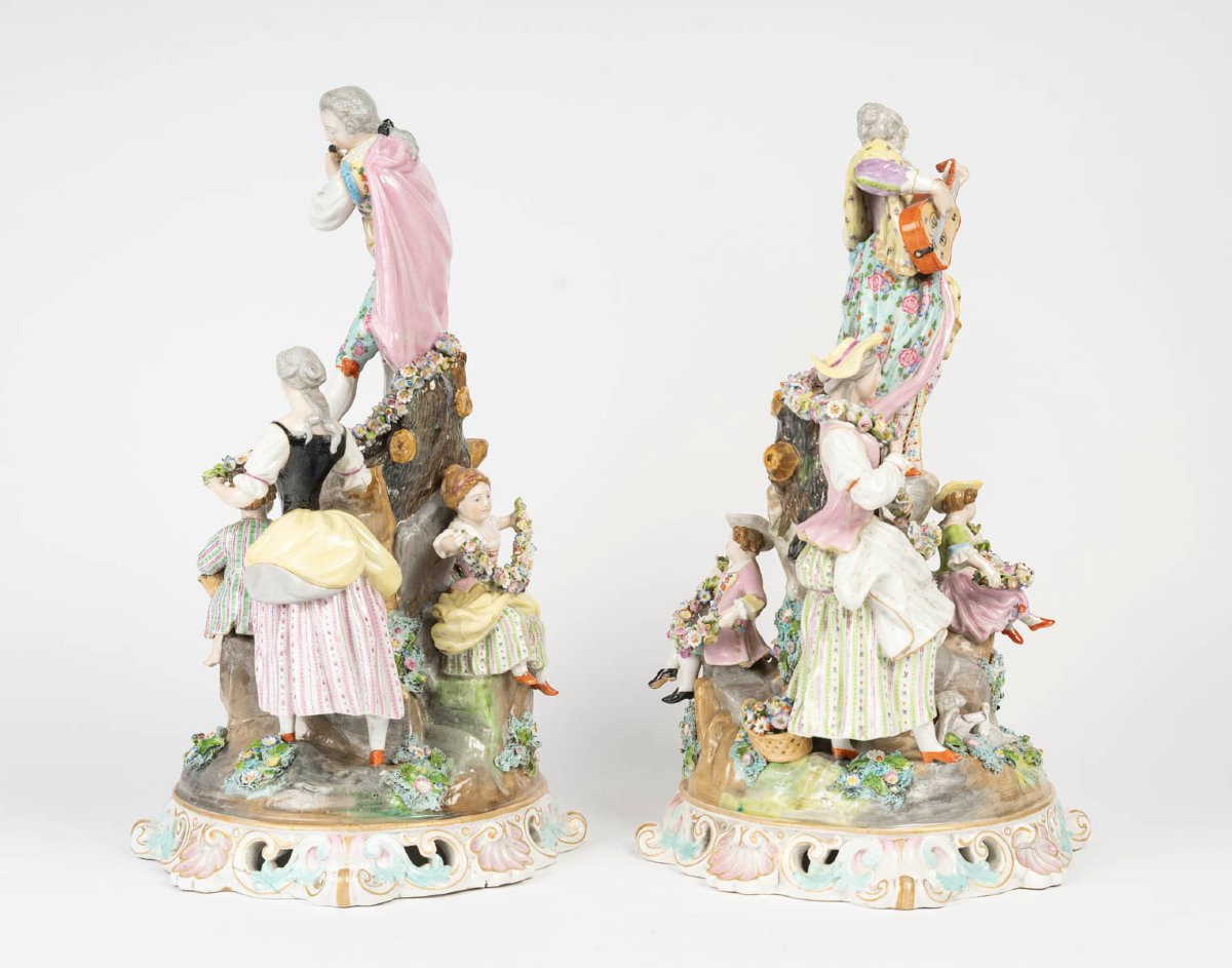 Paire de groupes « Le Concert champêtre », attribuée à Meissen – fin du XIXe siècle-photo-4