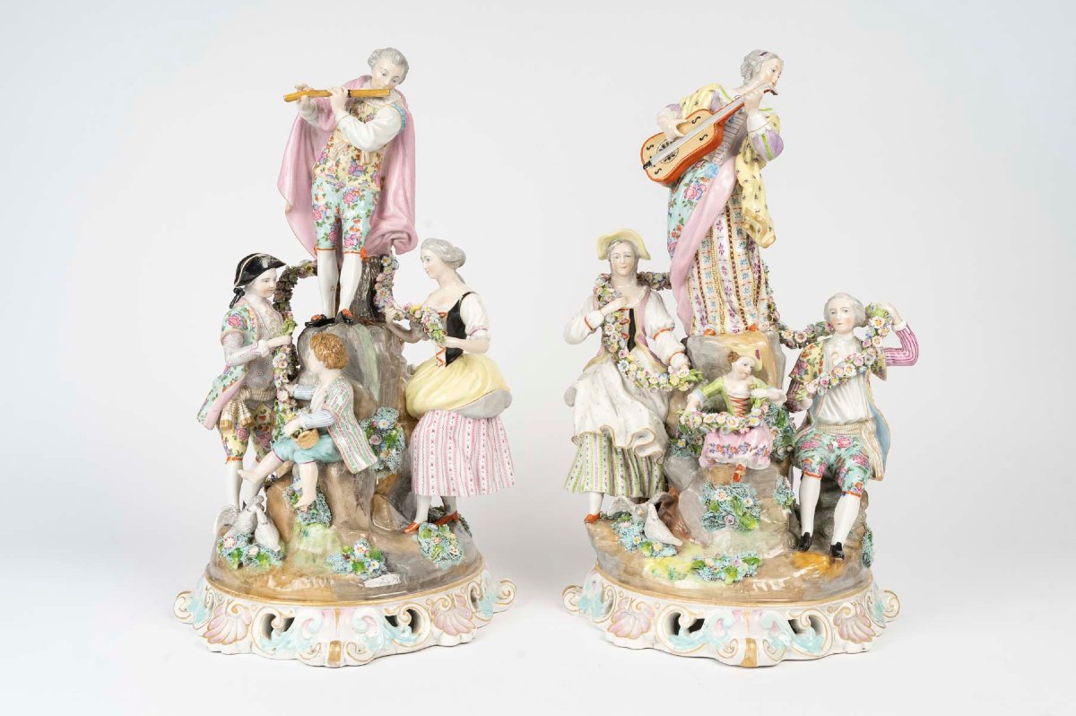 Paire de groupes « Le Concert champêtre », attribuée à Meissen – fin du XIXe siècle