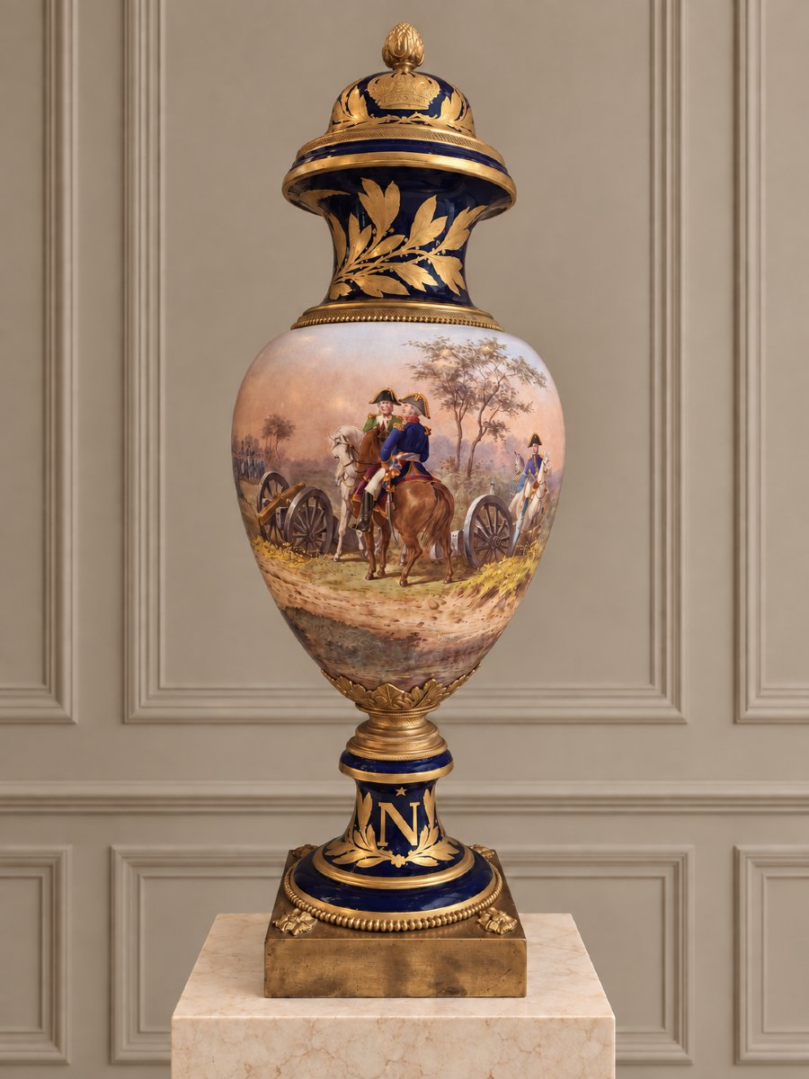 Monumental Rotating Napoleon Vase In Faience And Gilt Bronze – 19th Century-photo-2