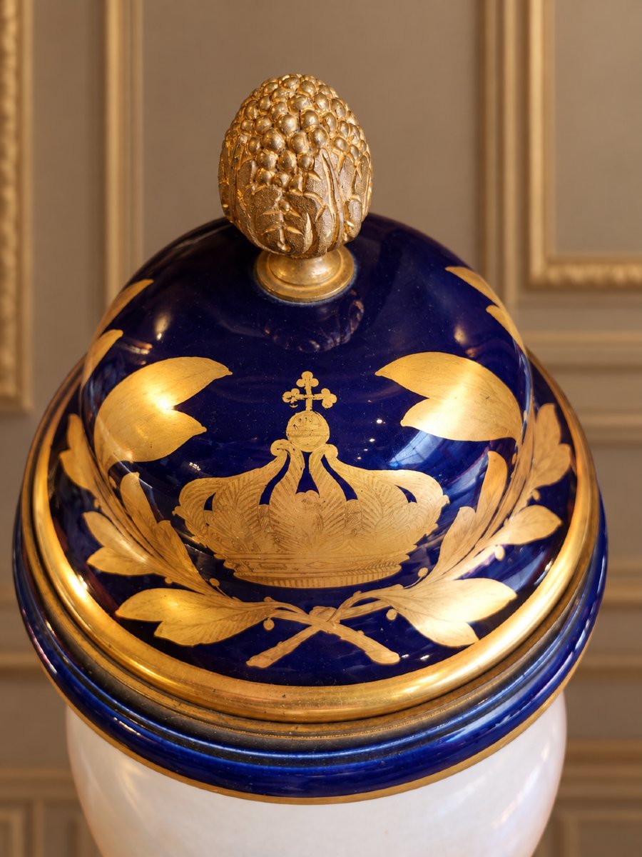 Monumental Rotating Napoleon Vase In Faience And Gilt Bronze – 19th Century-photo-1