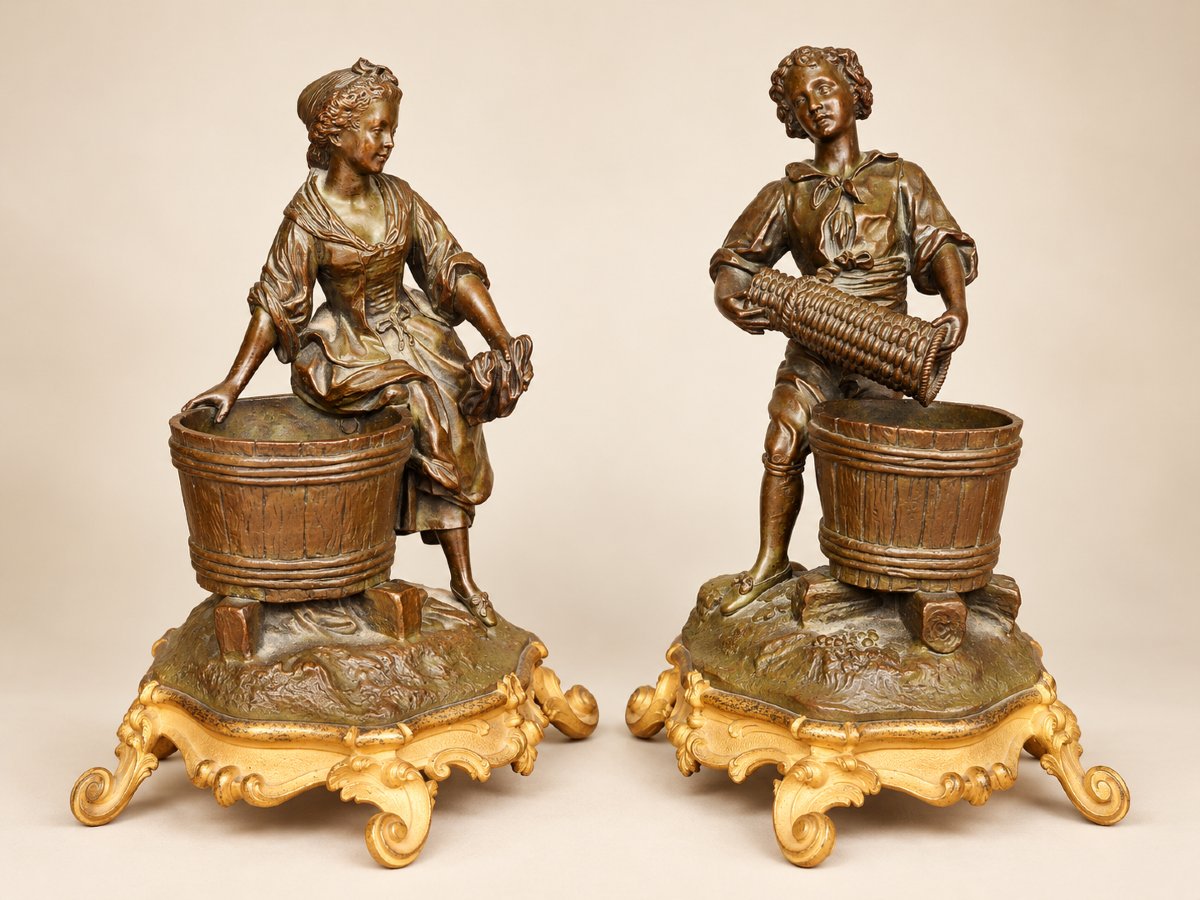 Pair Of Bronzes With Brown Patina And Gilded Bronze – Louis XV Style – 19th Century