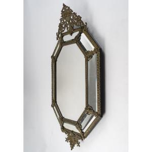 Baroque-style Mirror In Bronze With Beveled Glass