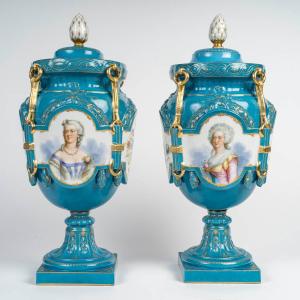  Pair Of Polychrome And Gilded Porcelain Vases, 19th Century