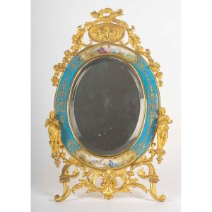 Table Mirror In Gilded Bronze And Porcelain In The Sèvres Style—louis XVI Style, N Period