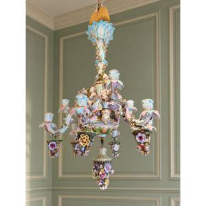 Meissen Polychrome Porcelain Chandelier – 19th Century