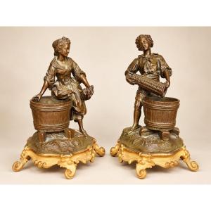Pair Of Bronzes With Brown Patina And Gilded Bronze – Louis XV Style – 19th Century