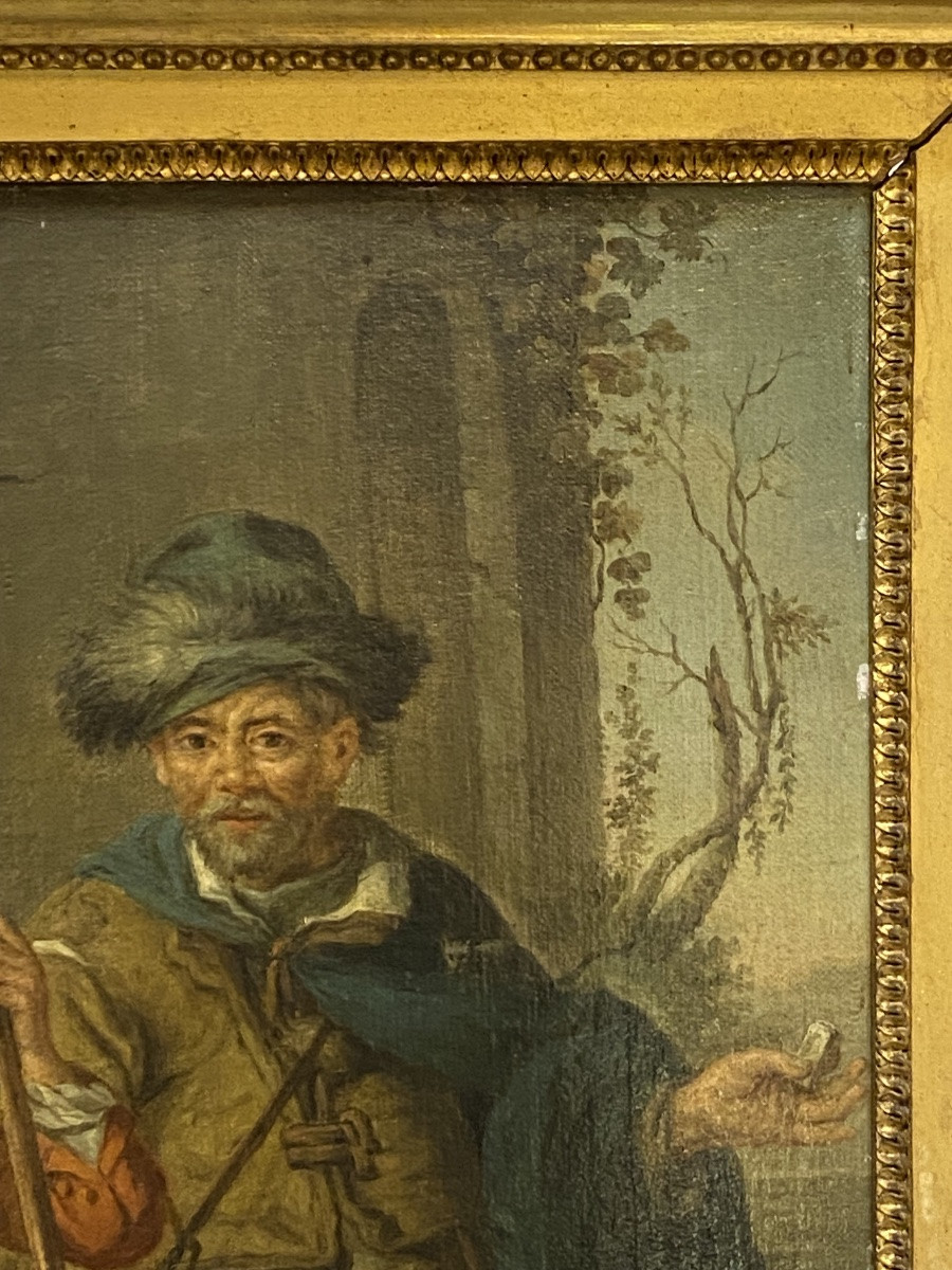 Tableau ancien huile sur toile chasseur de rats -photo-1