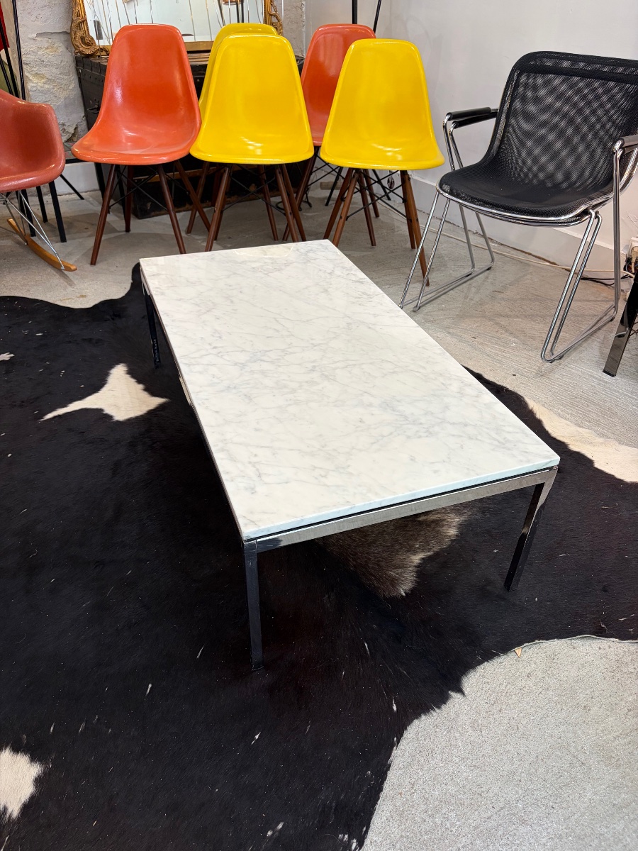 Table basse Florence Knoll – Knoll International – Marbre blanc et acier chromé-photo-2