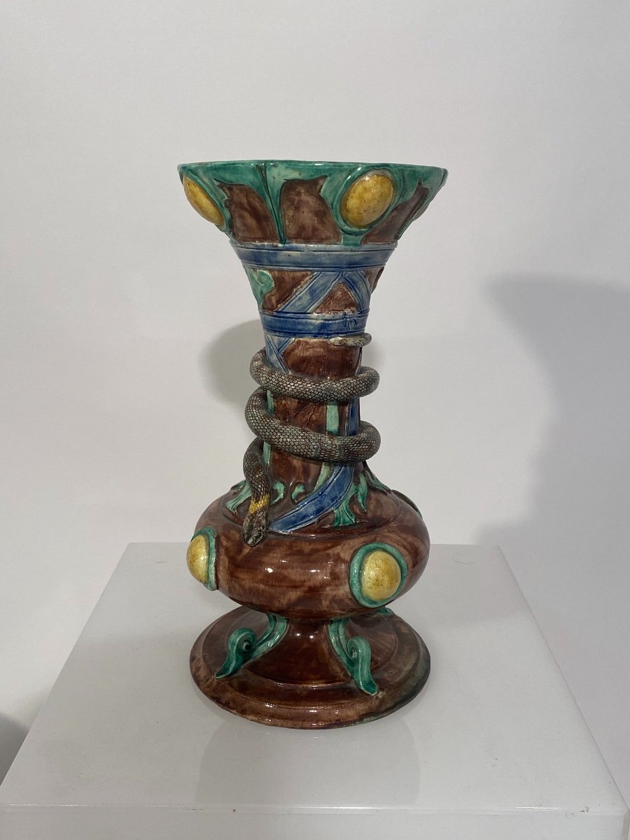 Baluster Vase In Polychrome Earthenware Snake Decor-photo-2