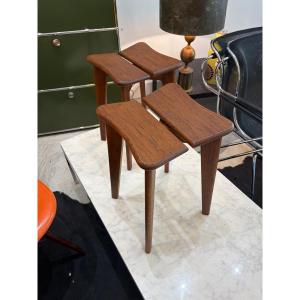 Pair Of "trèfle" Stools By Marcel Gascoin 