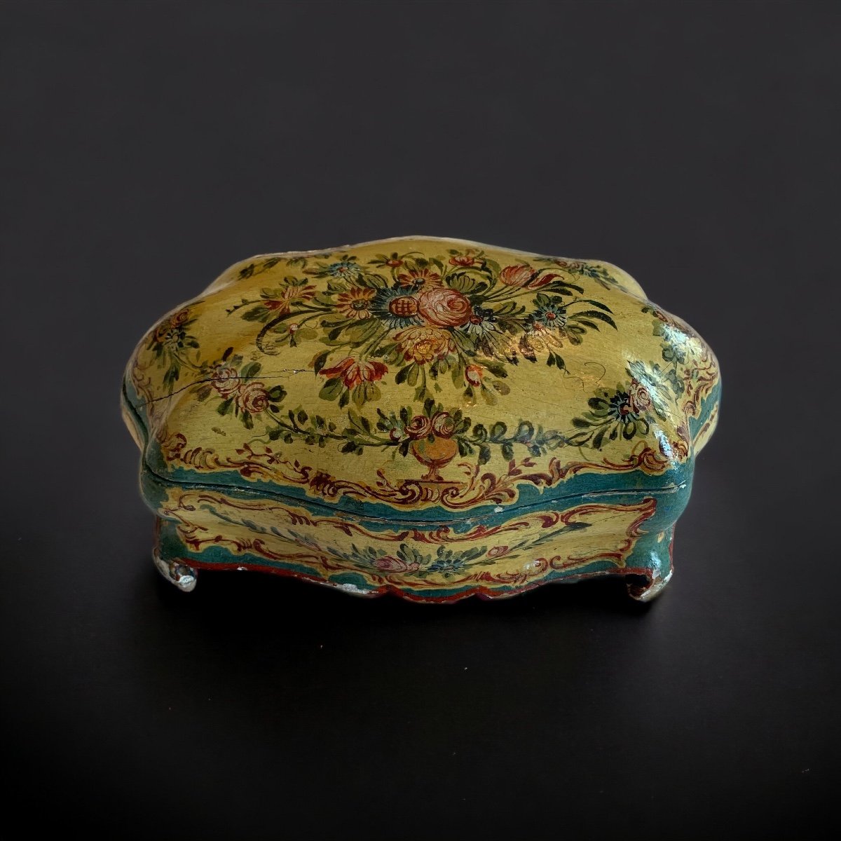 A Venetian Polychrome Painted Box, Mid XVIII Century