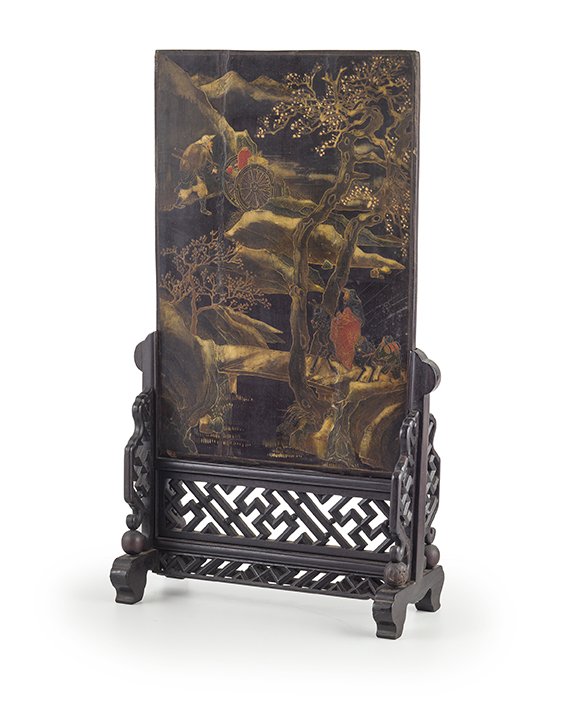A Lacquered Table Screen, China, Qing Dynasty, XIXth Century