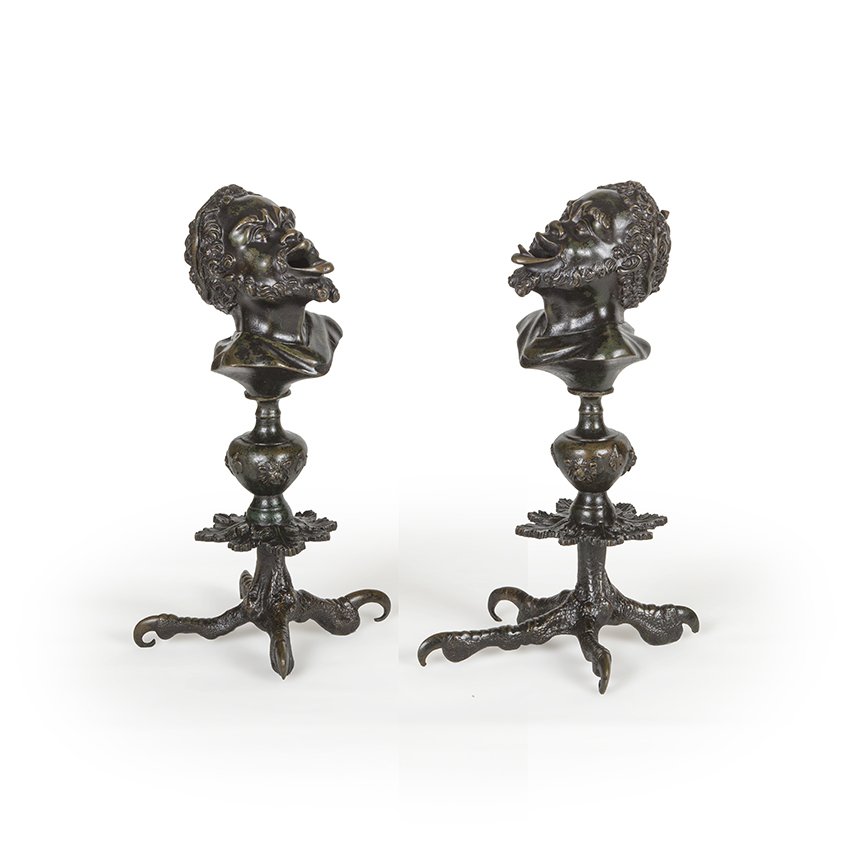 Pair Of Bronze Oil Lamps, XIXth Century