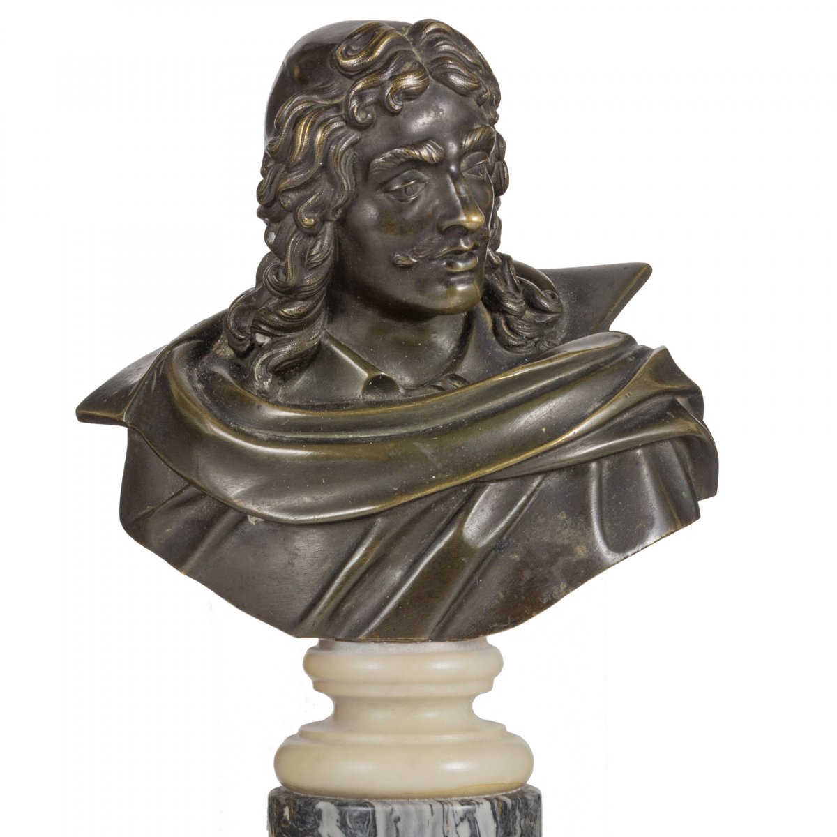 Small Bronze Bust Of Moliere, XIX Century-photo-2