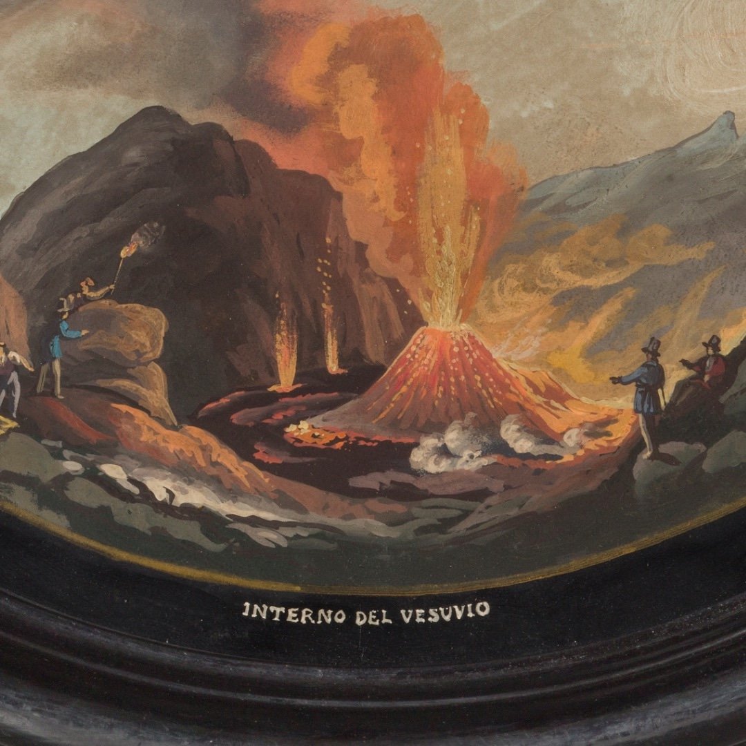 Pair Of Gouaches , Depicting Eruption Of Vesuvius, XIX Century-photo-4