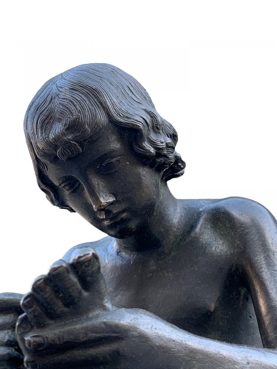 Sculpture En Bronze , Representant Le Spinario, Rome. XIXe Siecle-photo-4