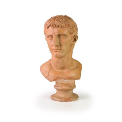 Terracotta Bust Depicting Cesare Ottaviano Augusto, XIX Century