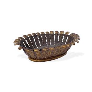 Gilded Wooden Tray With Carved Leaves , Northern Italy, Early XIX Century