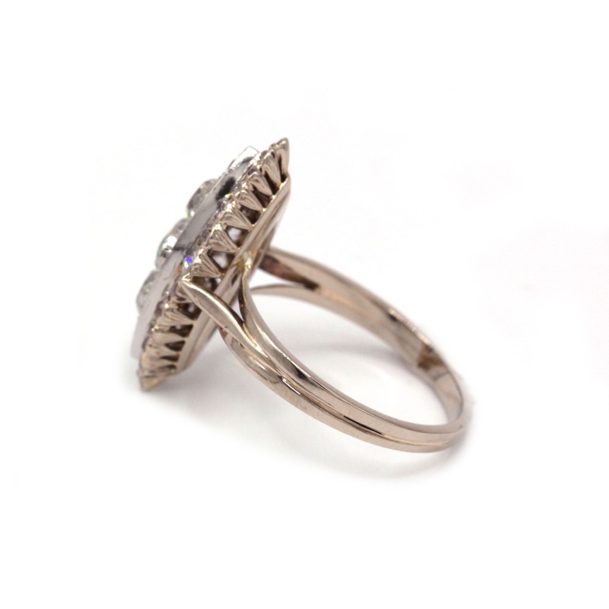 French Art Deco Marquise Ring (1910s–1920s) Set With An Emerald And Diamonds-photo-4