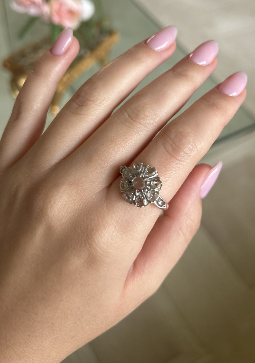 Antique French 19th Century Rose-cut Diamond Ring-photo-2