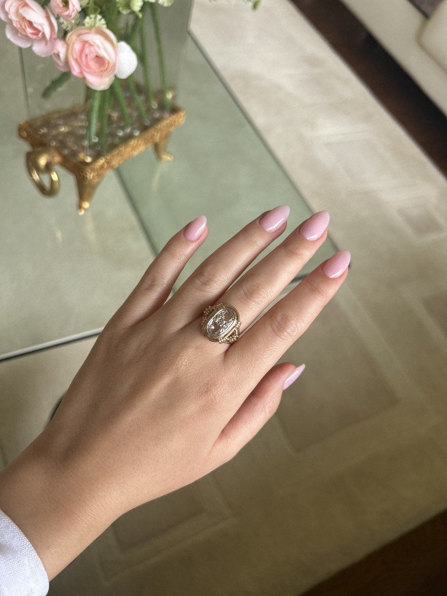 Bague ancienne française du XIXᵉ siècle en or jaune 18 K sertie de cinq diamants taille rose-photo-3